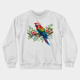 A parrot decorated with beautiful colorful flowers. Crewneck Sweatshirt